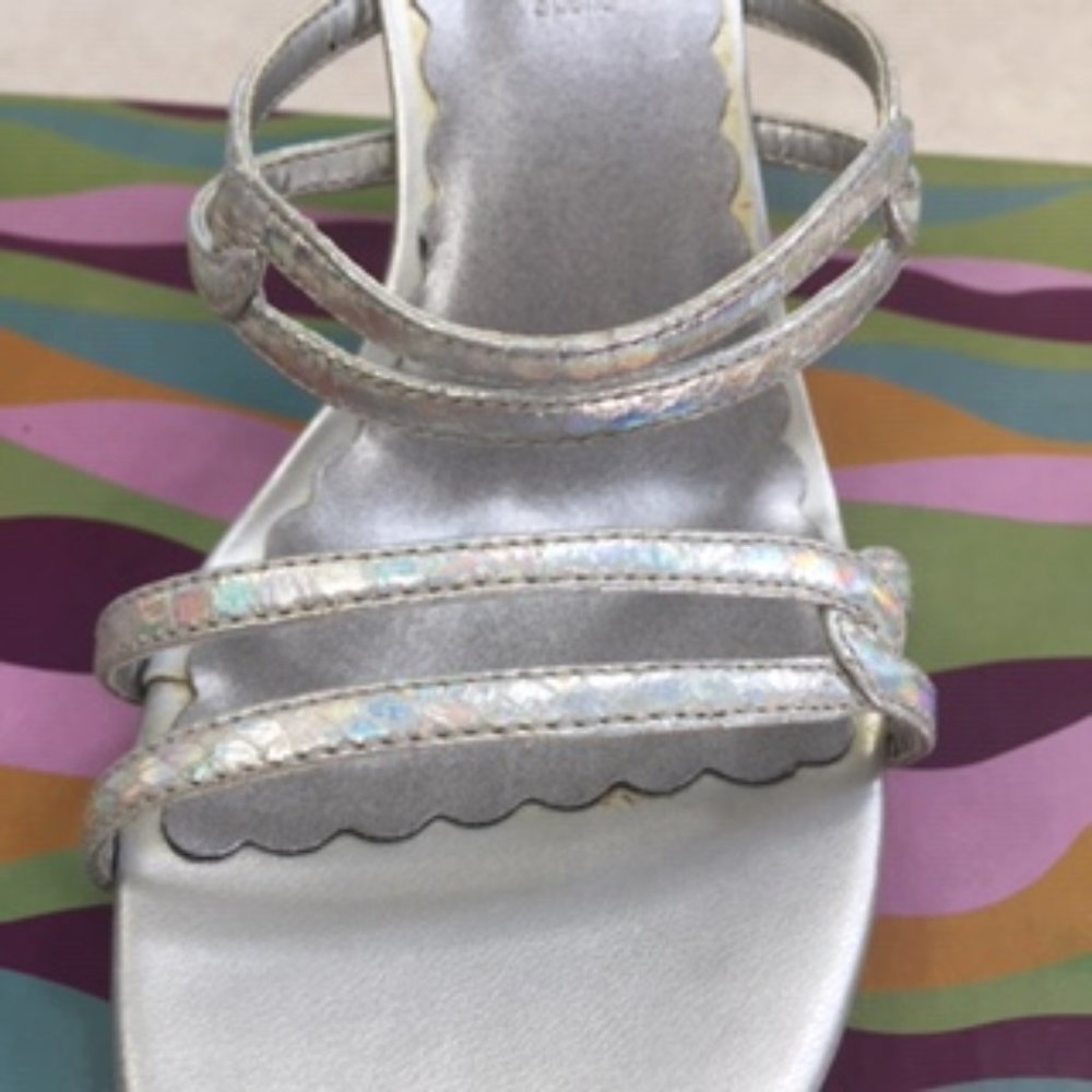 Moda Spana Dressy Silver Iridescent Strap Slip On Backless Heeled Sandal - 6 - Picture 7 of 10